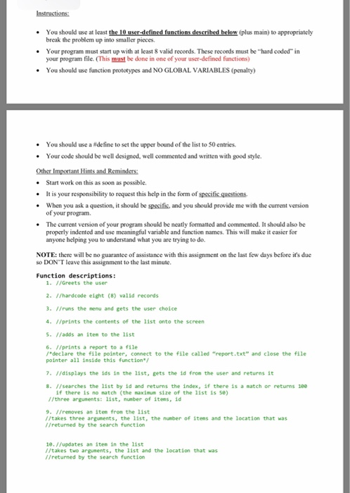 in C large program 4 -list.c With this assignment you will start