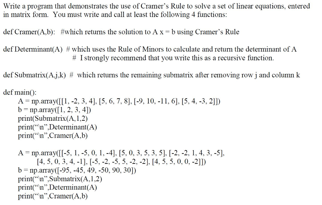 PYTHON CODE Instructions: Write a Python Program. You may import functions from