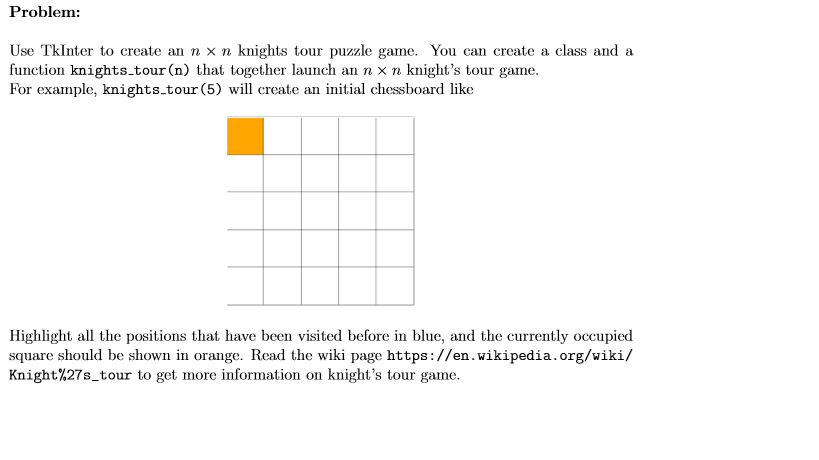 Please use Python 2.7 Problem: Use Tkinter to create an n n