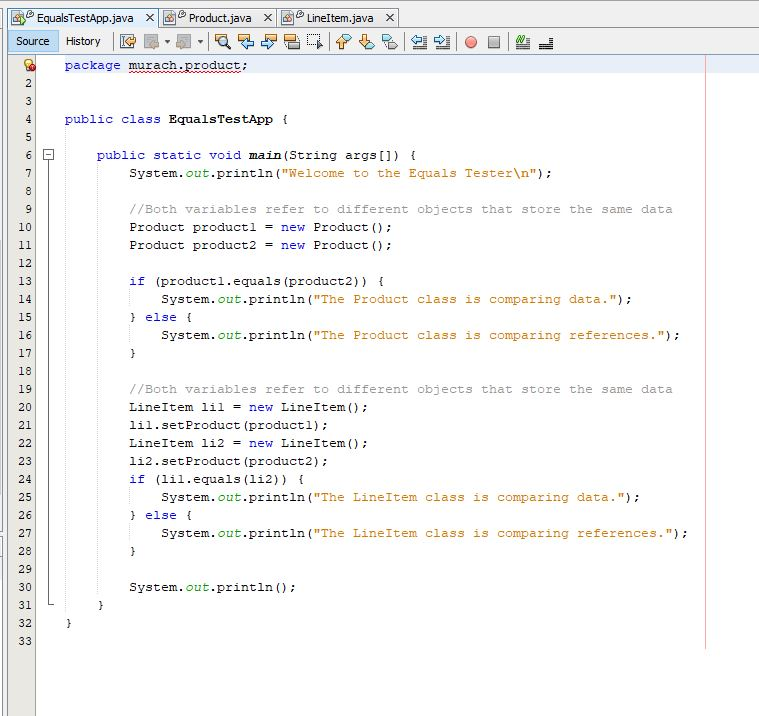 to the Product and Lineltem classes that you can use to compare