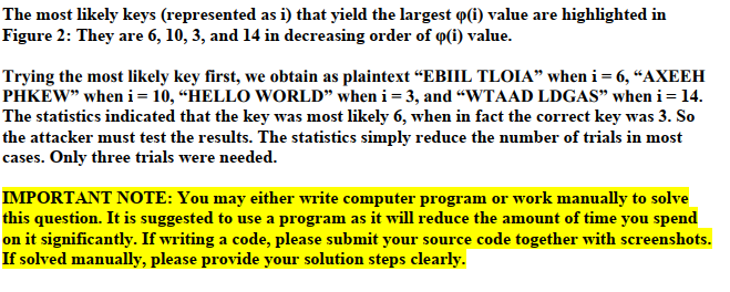 using brute force attack. Please show your work. 1.B.) (25 POINTS) Decrypt