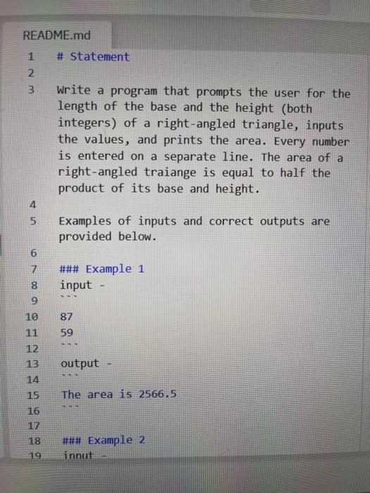  use python README.md # Statement 1 2 3 Write a program