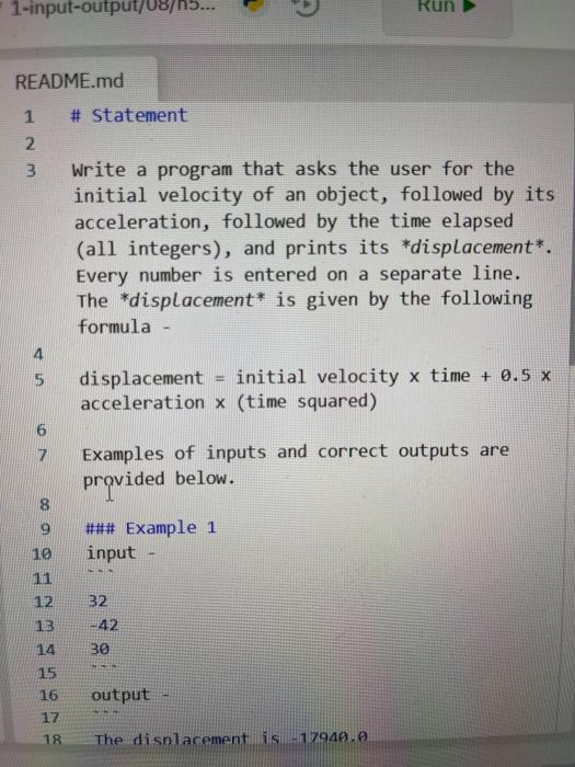 the area. Every number is entered on a separate line. The area