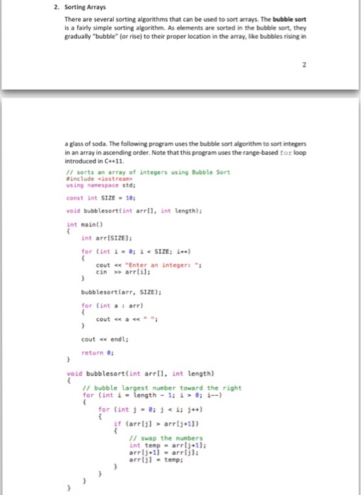  C++, please do it all 2. Sorting Arrays There are several
