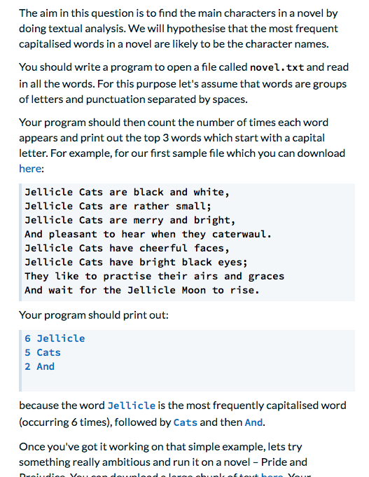 Python question The aim in this question is to find the main