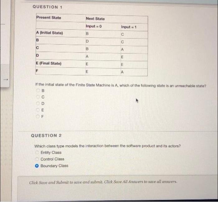  QUESTION 1 Present State Next State Input = 0 Input =