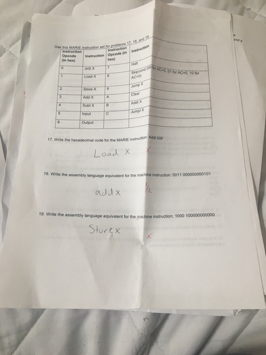  and ? Use this kM nstruction Ins Opcode Instruction Opcode in