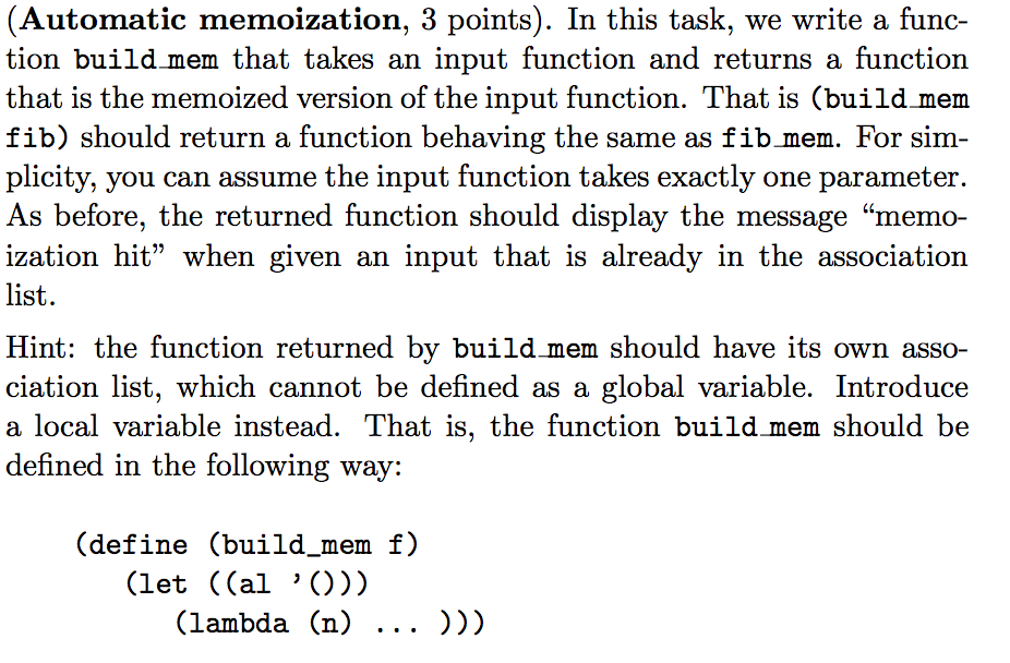 In this task, we write a function build_mem that takes an