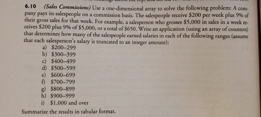  please write in Java and with // explanations 6.10 (Sales Commissions)