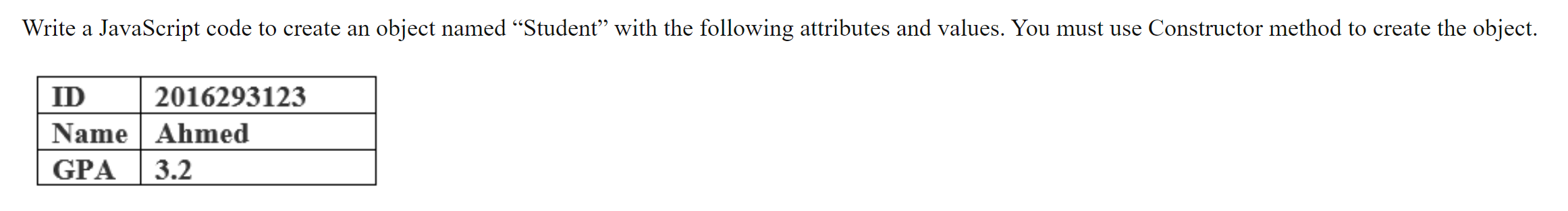  html & javaScript Write a JavaScript code to create an object