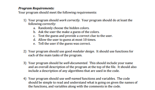 Mastermind where the computer chooses the hidden colors, and the human player