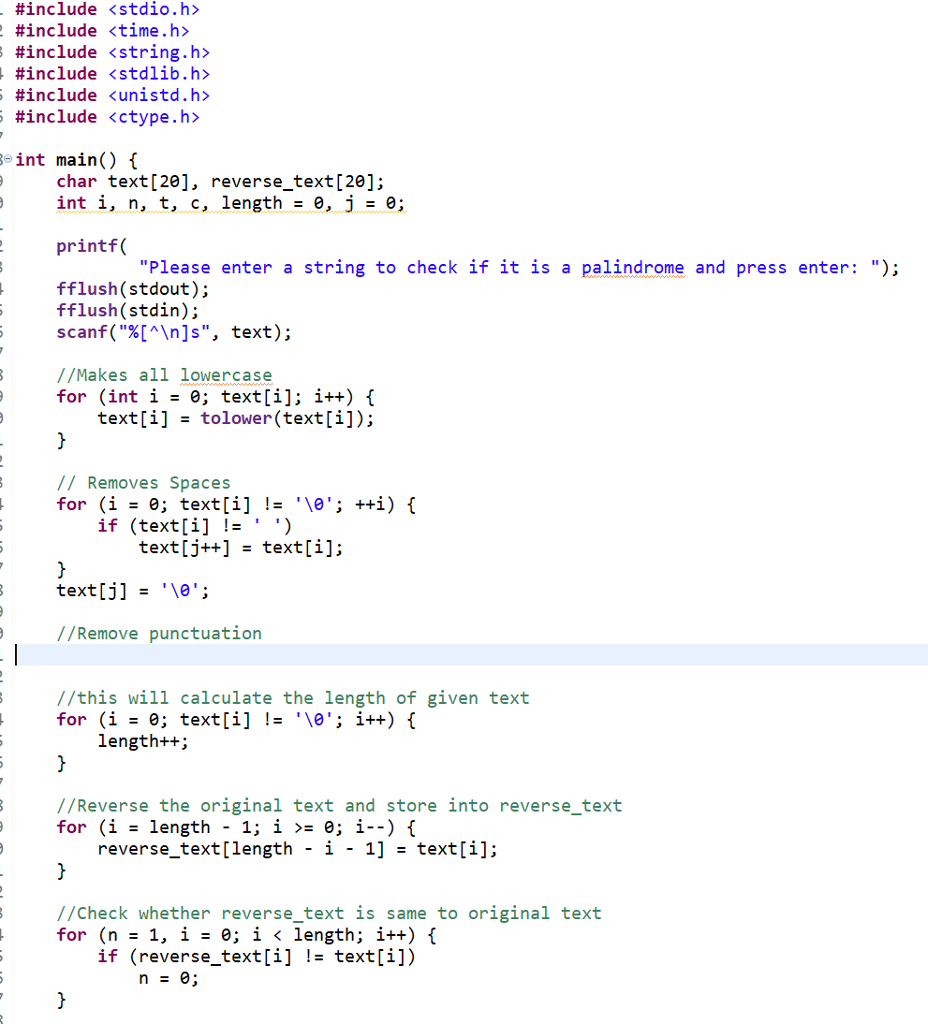 need help removing punctuation from the string this is the C