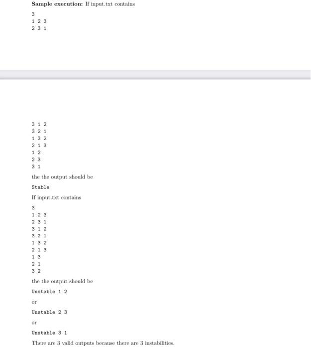 a matching and will determine whether that matching is stable. If it