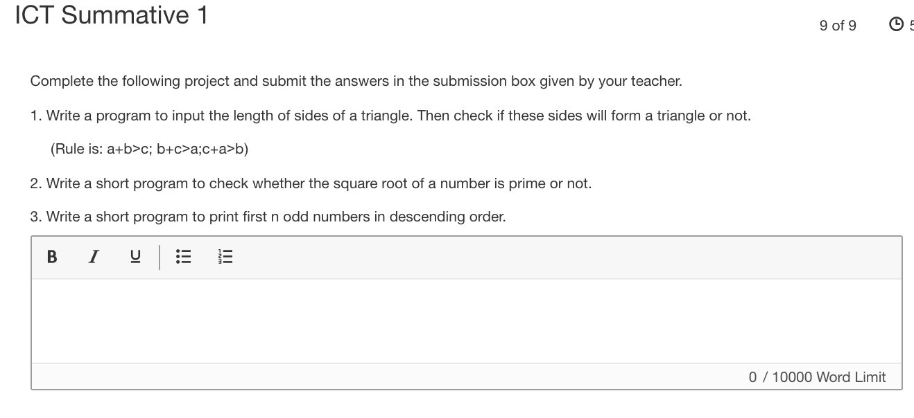 make sure in python ICT Summative 1 9 of 9 Complete the
