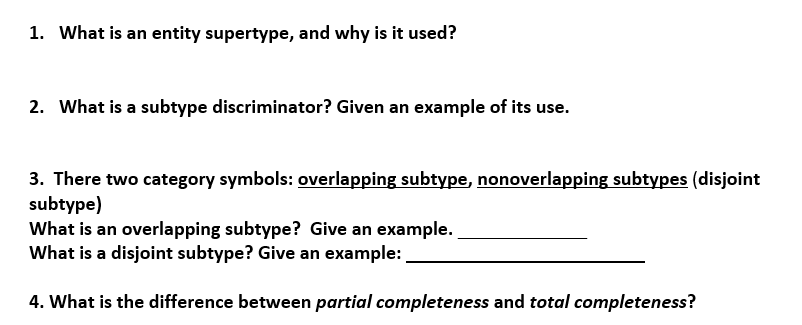 Basic DataBase: 1. What is an entity supertype, and why is it