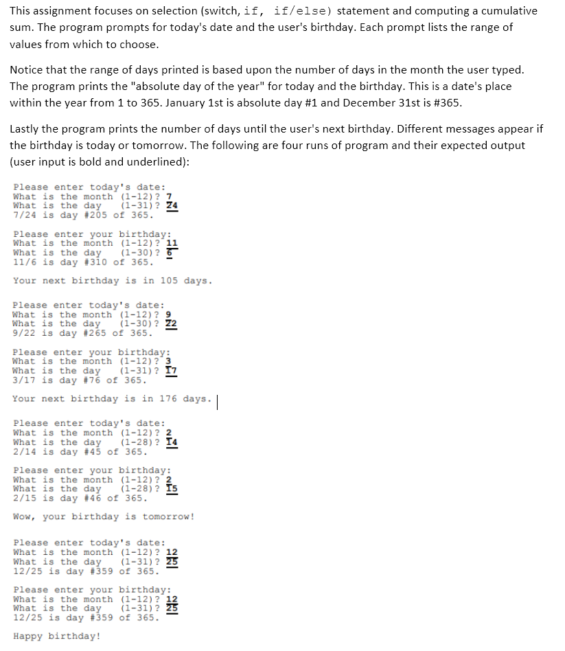 I need code in C++ This assignment focuses on selection (switch, if,
