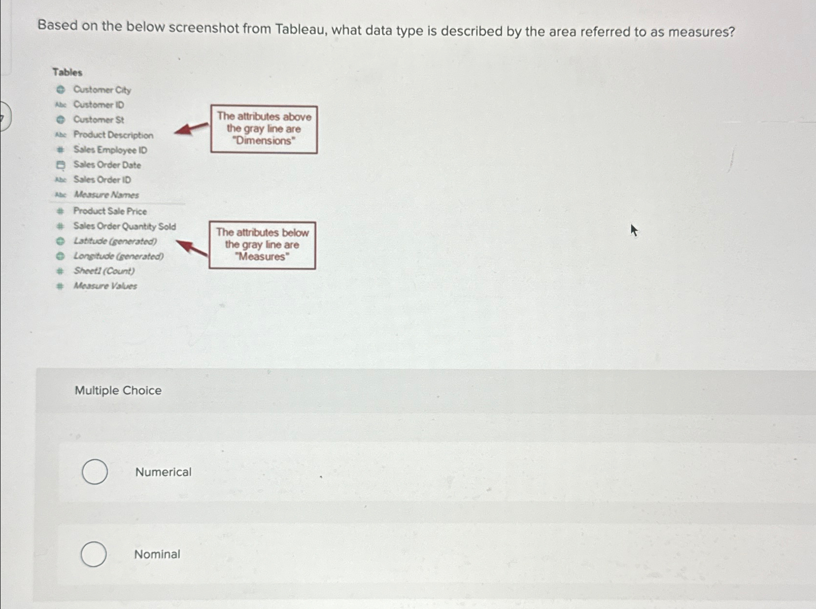  Based on the below screenshot from Tableau, what data type is