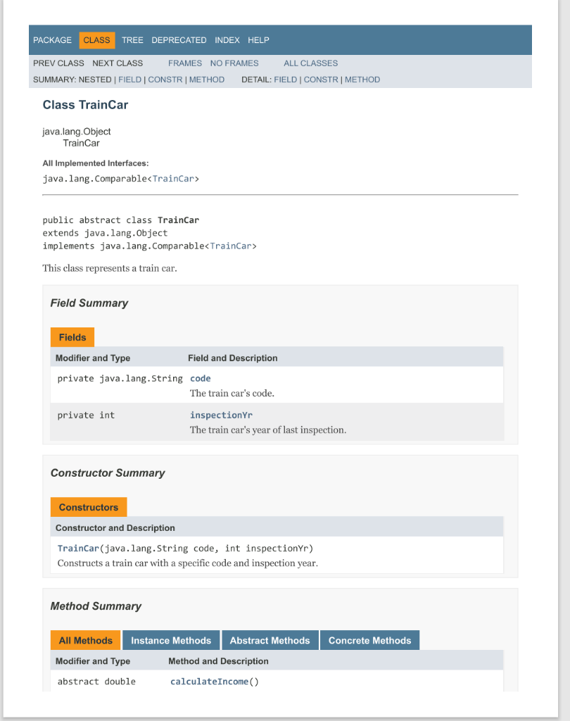 implement a hierarchy of categories of train cars that can be coupled