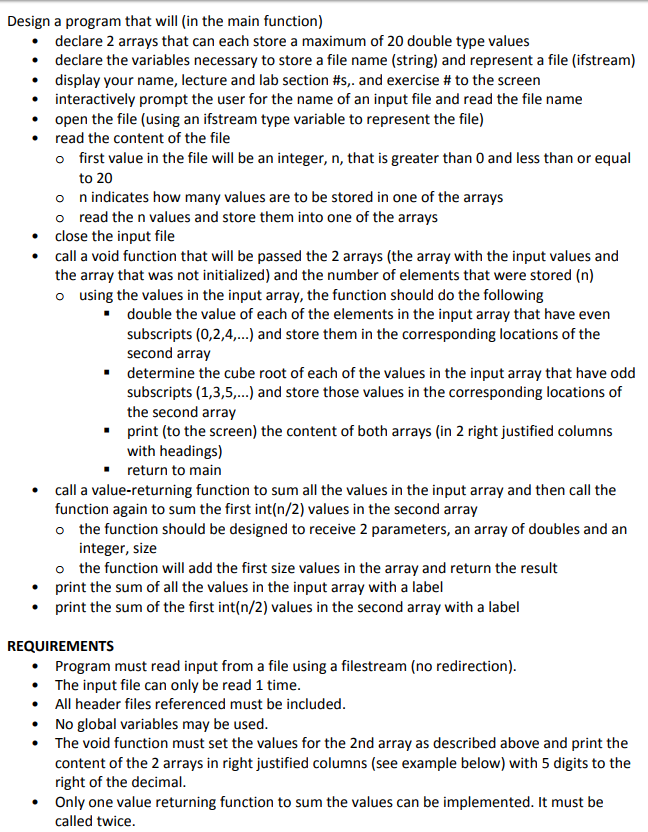 Hello, C++ question please. Design a program that will (in the main