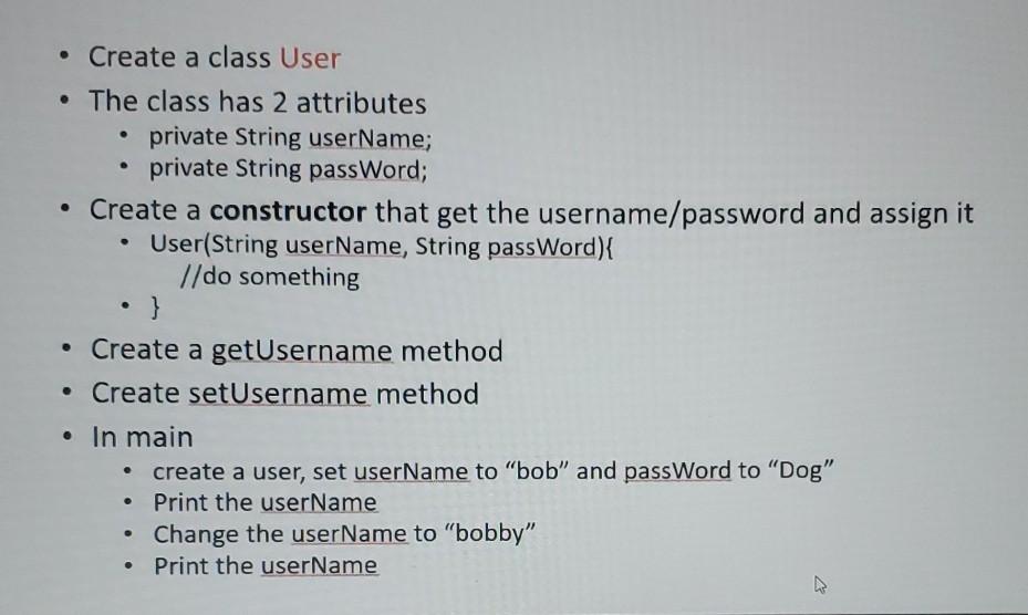  please answer soon as possible . Create a class User The