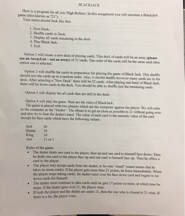  BLACKJACK Here is a program for all you High Rollers: In