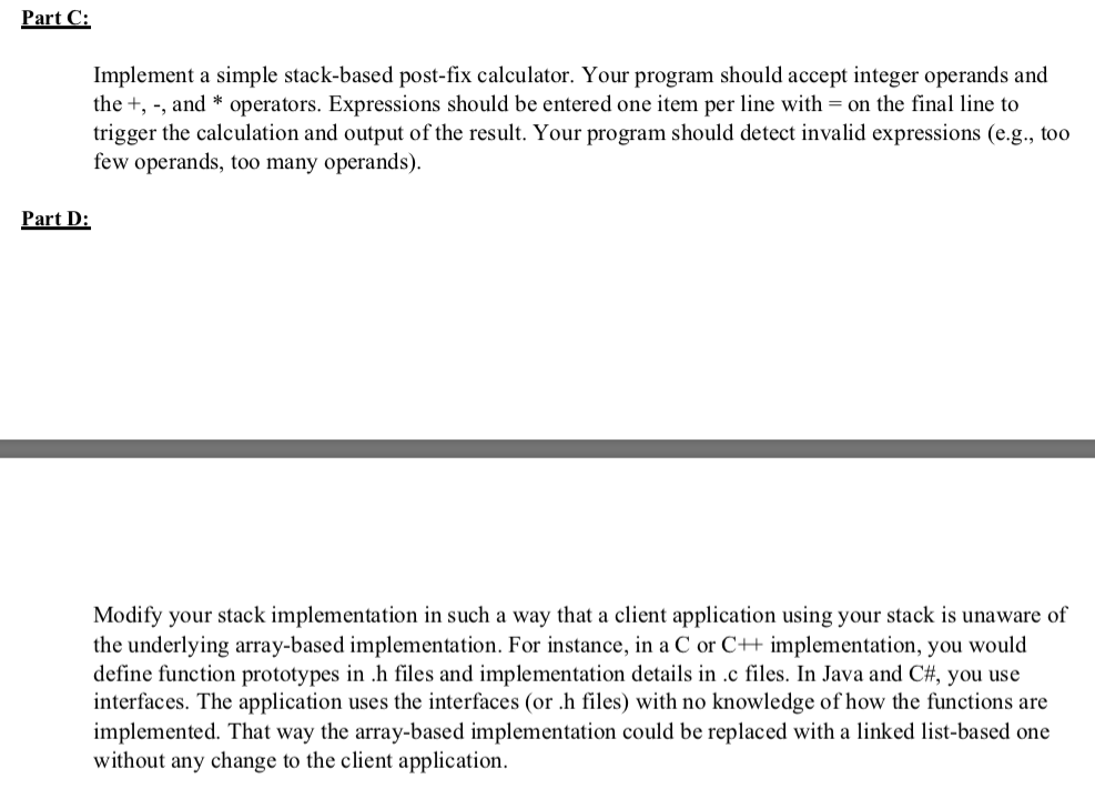 stack. Implement the following operations: push, pop, top, size, isEmpty, and is