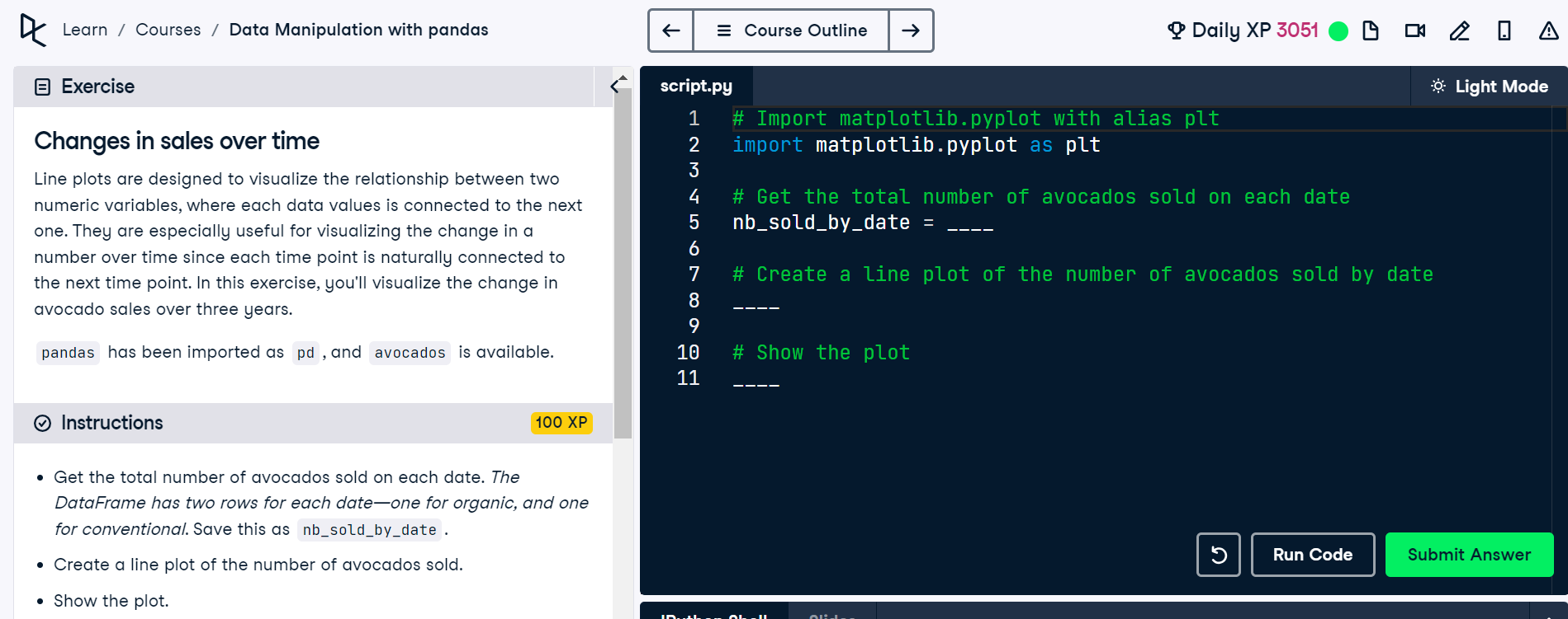  Exercise Changes in sales over time Line plots are designed to