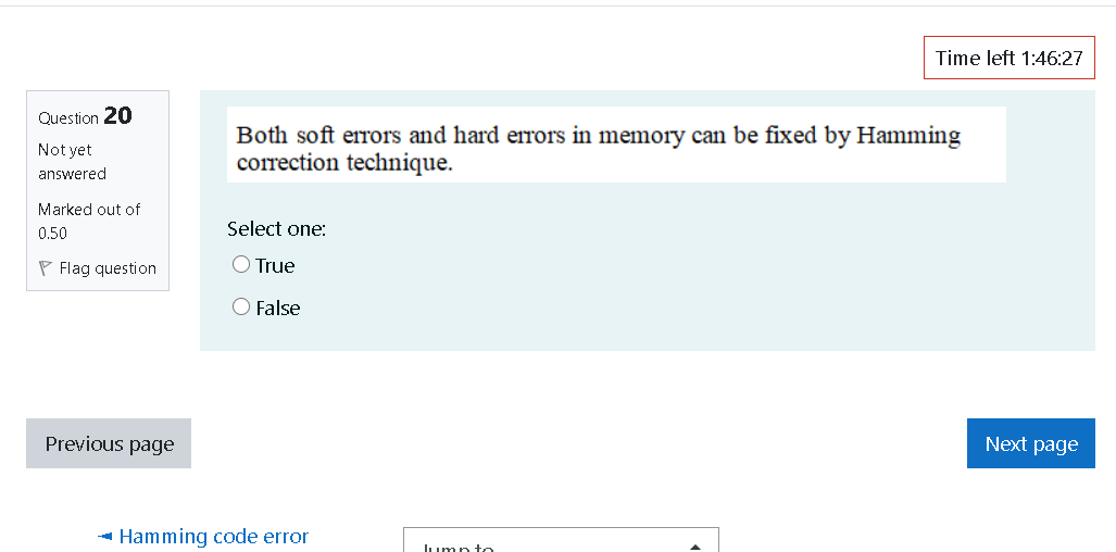  Time left 1:46:27 Question 20 Not yet Both soft errors and