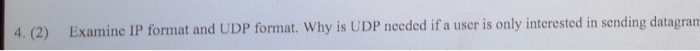  4. (2) Examine IP format and UDP format. Why is UDP