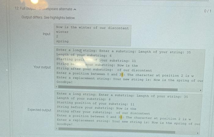 44: Expected output starts with Enter a long string: Enter a substring: