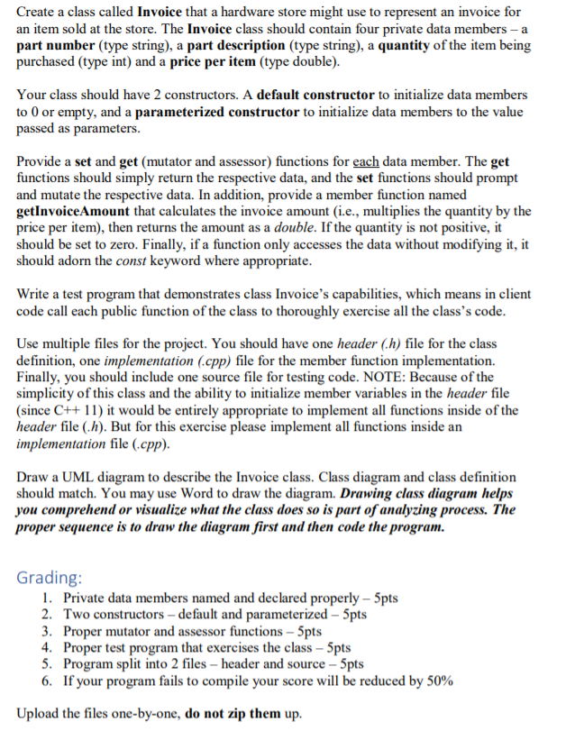  Create a class called Invoice that a hardware store might use