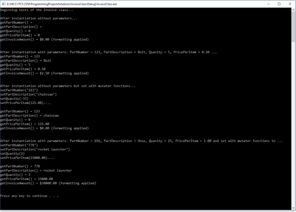 to represent an invoice for an item sold at the store. The