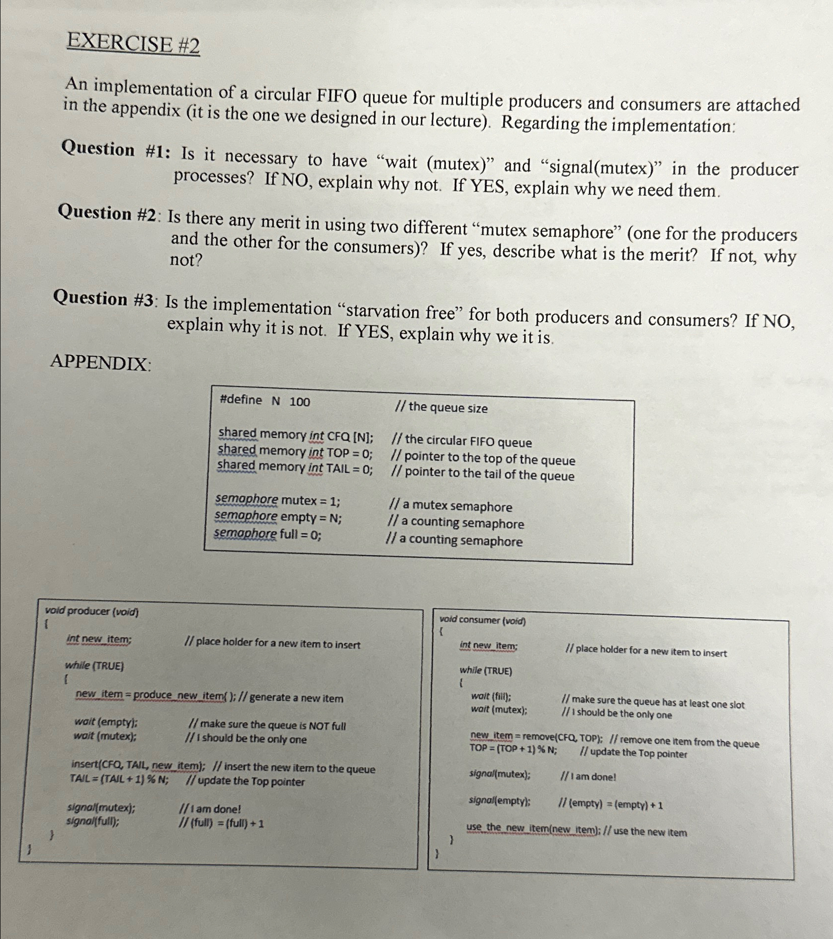  EXERCISE #2 An implementation of a circular FIFO queue for multiple