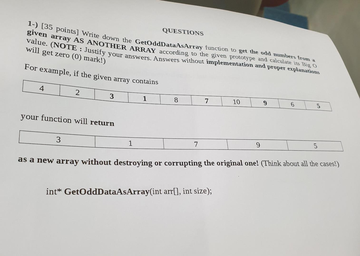 the odd numbers from a given array AS ANOTHER ARRAY (according to