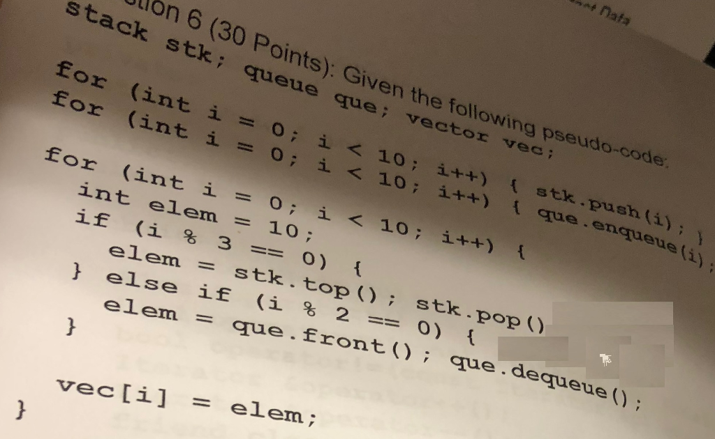 What would the vector vect contain after the final loop on 6