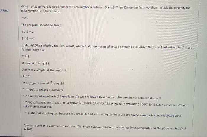  ***ONLY USING NASM ASSEMBLY LANGUAGE CODE (NO LOOPS) NOTHING ELSE*** Write