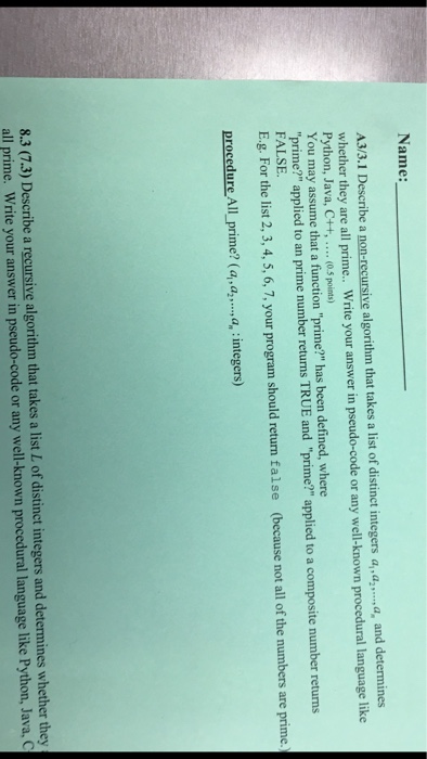  Discrete Math Describe a non-recursive algorithm that takes a list of