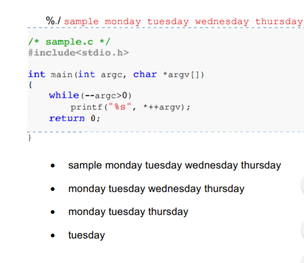 main (int arge, char argv) printf("%s ", return 0 argv [argc-1]); A.