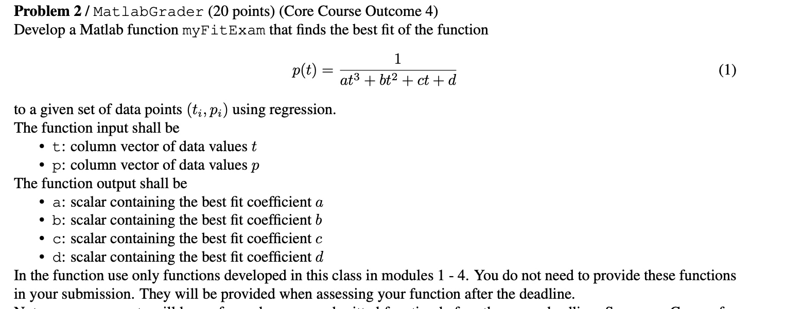  Problem 2/ Mat labGrader (20 points)(Core Course Outcome 4) Devlop Problem