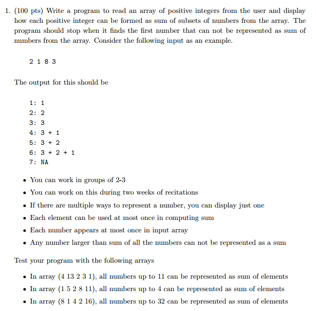 In C Programming: 1. (100 pts) Write a program to read an