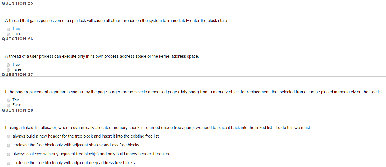 Please answer the 4 multiple choice questions below: A thread that gains