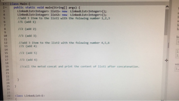 a program that concatenates two linked list objects that takes references to
