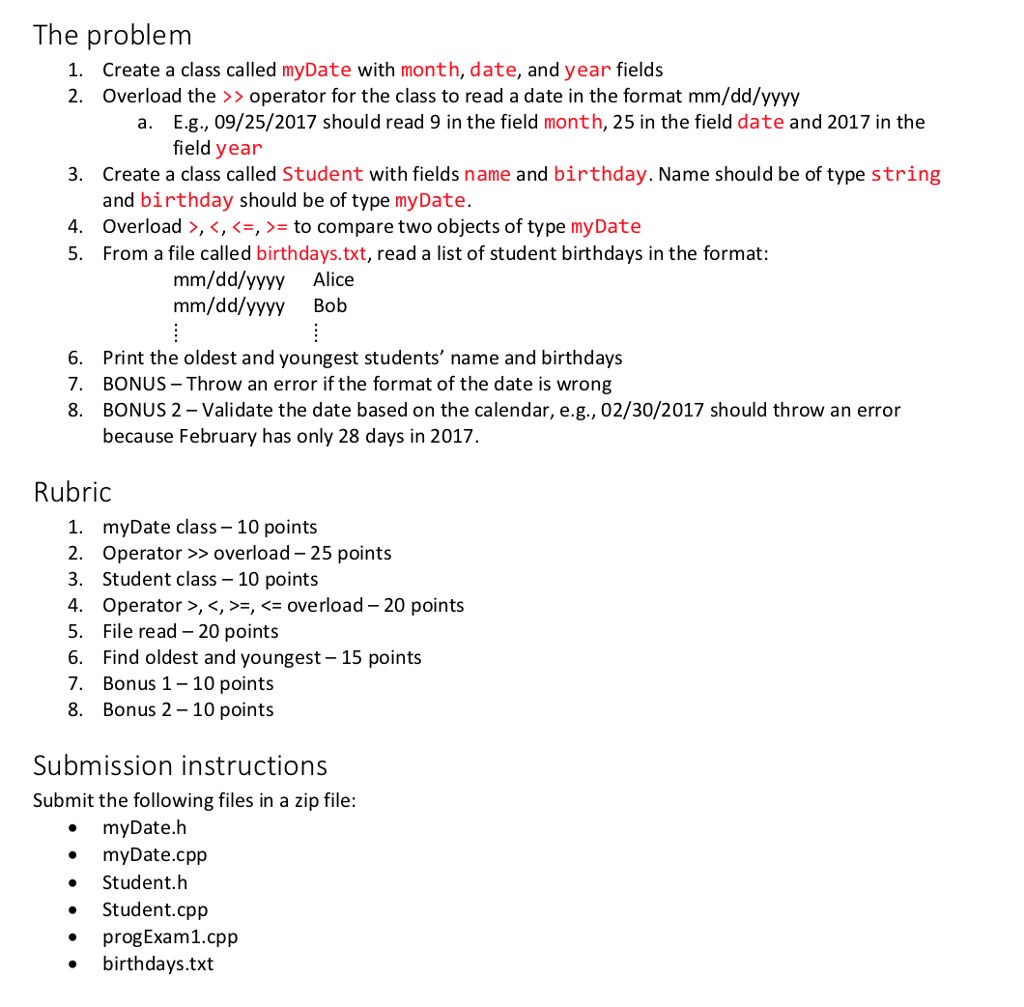 Coding in C++ Make the files as mentioned in the question The