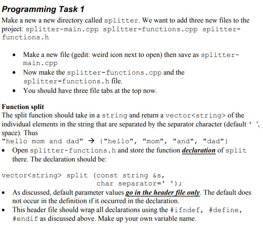 C++ Programinng problem Programming Task 1 Make a new a new directory