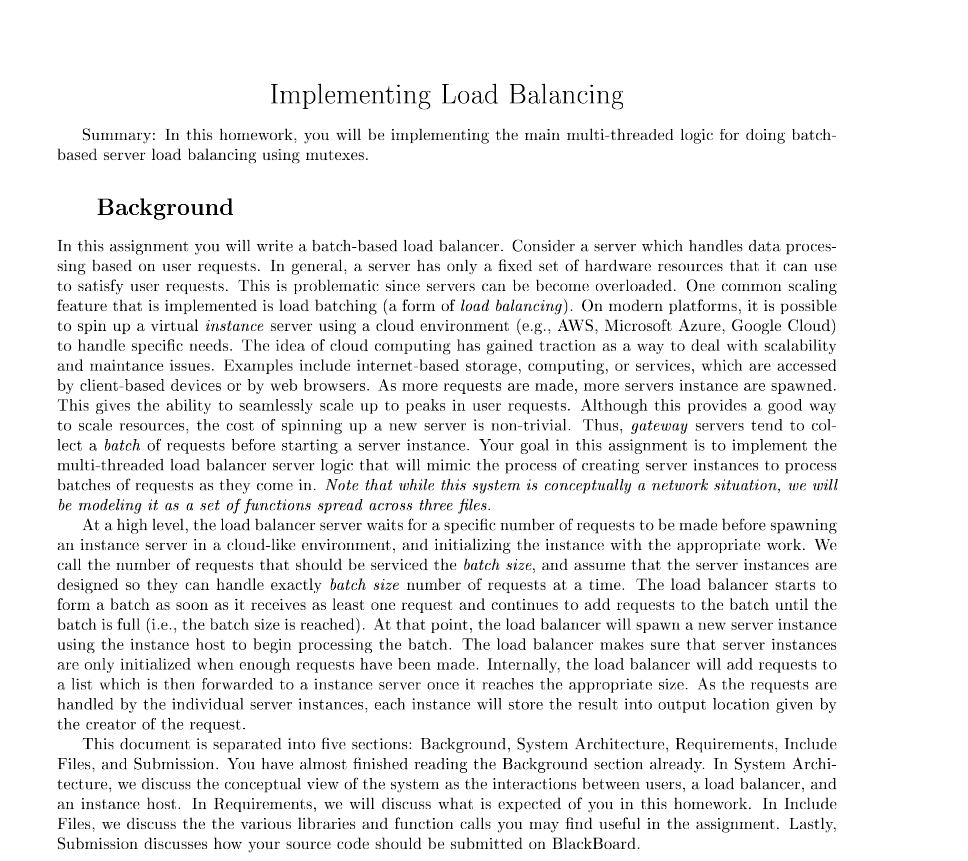 C Programming - Please Help us! Implementing Load Balancing, the 3 Base