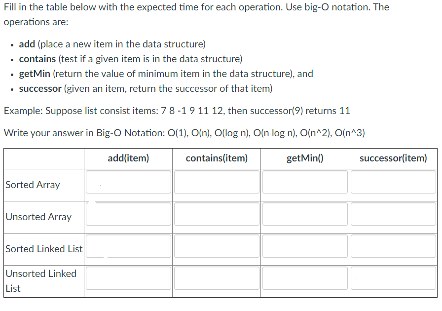  Fill in the table below with the expected time for each