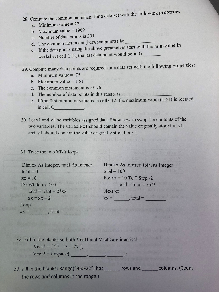  28. Compute the common increment for a data set with the