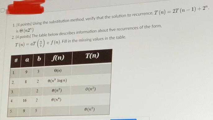  1. [4 points Using the substitution method, verify that the solution