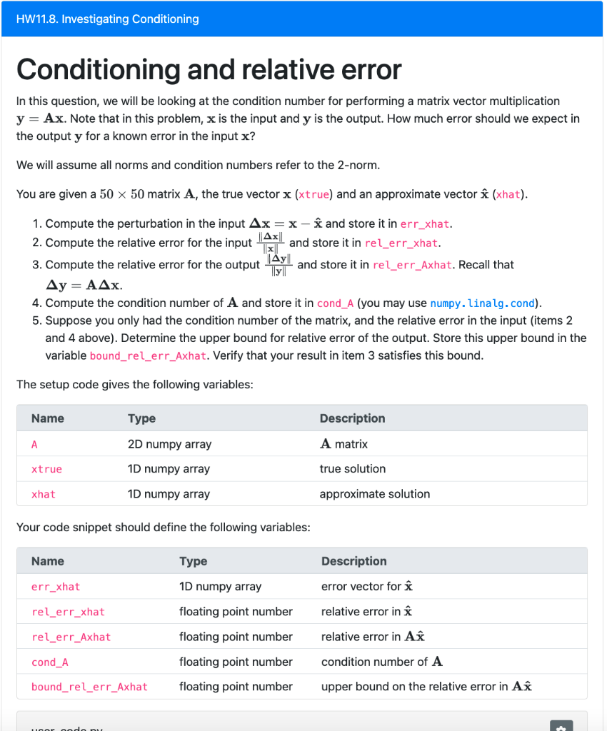 Conditioning and relative error In this question, we will be looking