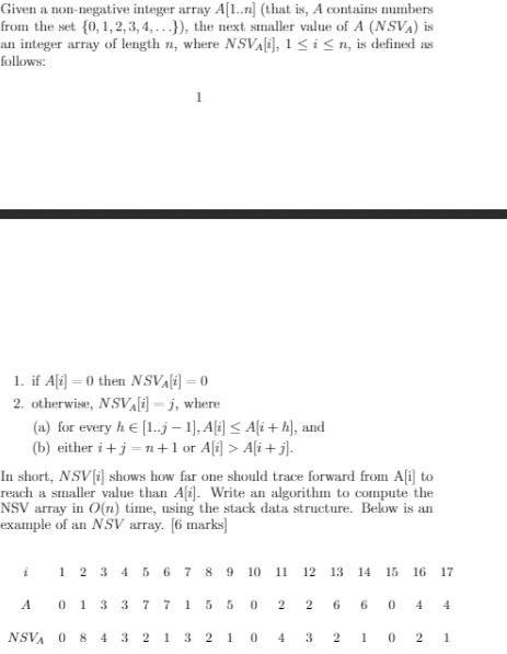  provide the psuedocode (if applicable) Given a non-negative integer array A[1.7.]